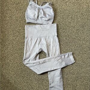 Gray Seamless Leggings and Sports Bra Set